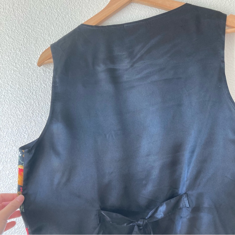 Vintage Boho Vest Novelty Christmas Holiday Floral Medium Black Red Cottagecore - Picture 13 of 16